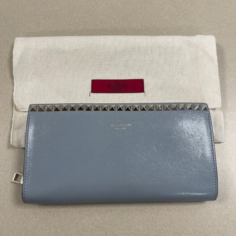 Valentino Garavani Rockstud Leather Continental Zippy Wallet - Grey - Preowned